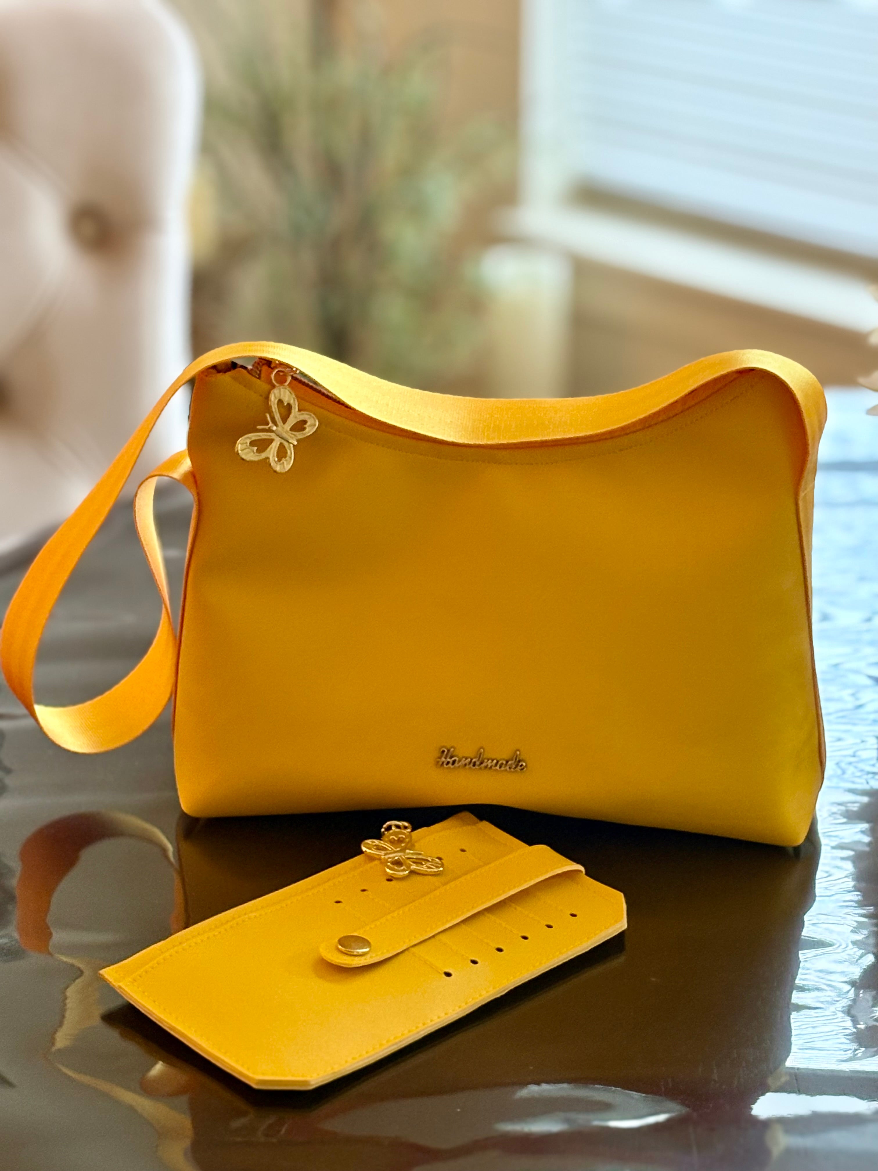 Yellow Faux Leather Bag and Wallet Set